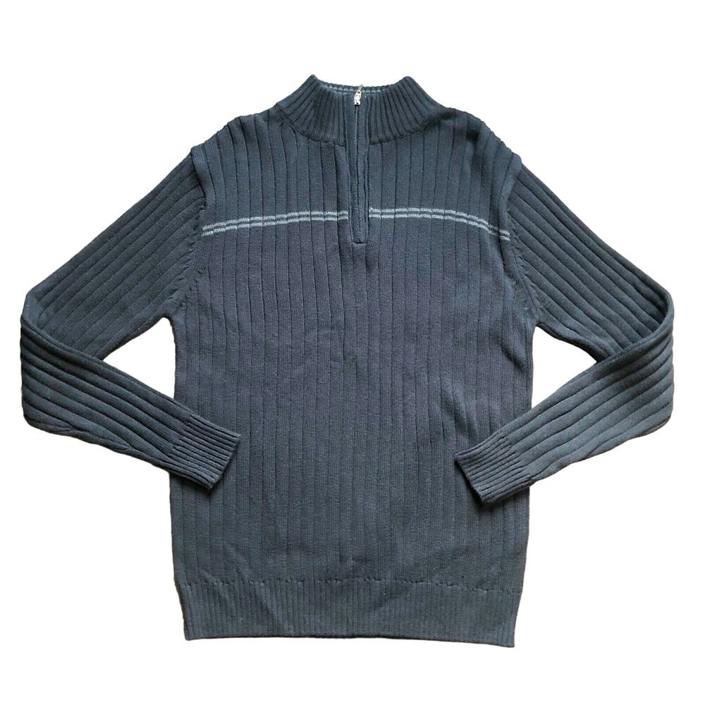 Michael Brandon Mens Medium Black Mock Neck 1/4 Zip Long Sleeve Pullover Sweater